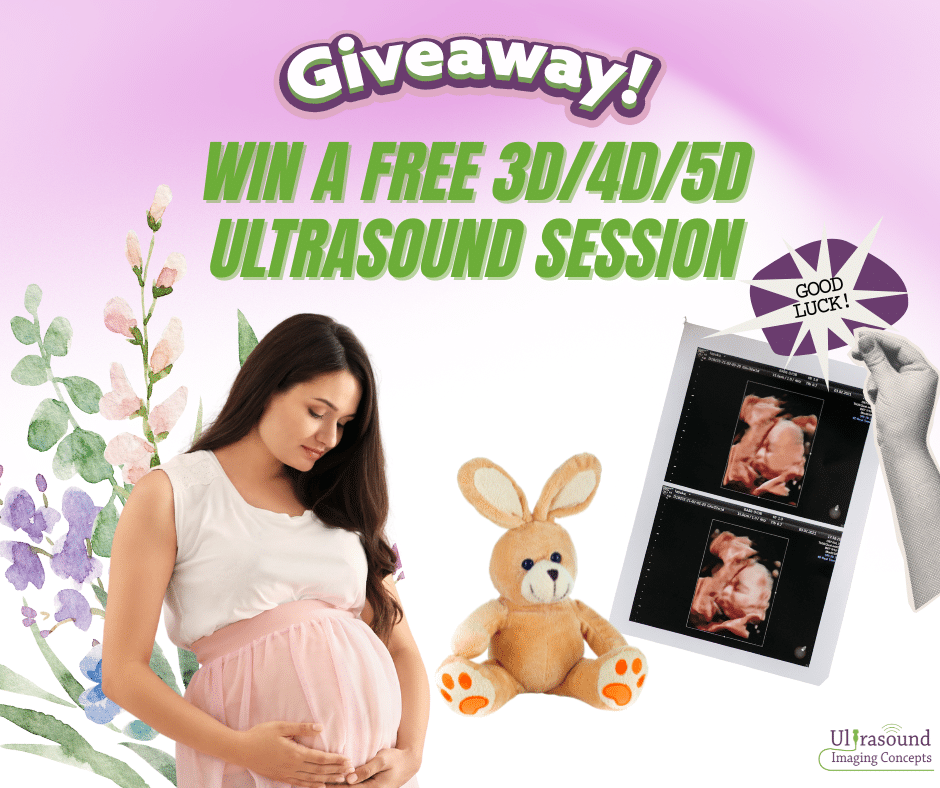 Pregnant woman and baby ultrasound images promoting ultrasound giveaway