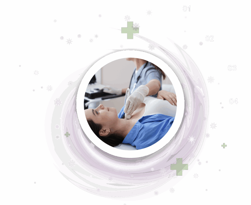 High-resolution thyroid scan during preventative ultrasound screening - Ultraview Imaging Woman receiving thyroid scan during preventative ultrasound screening